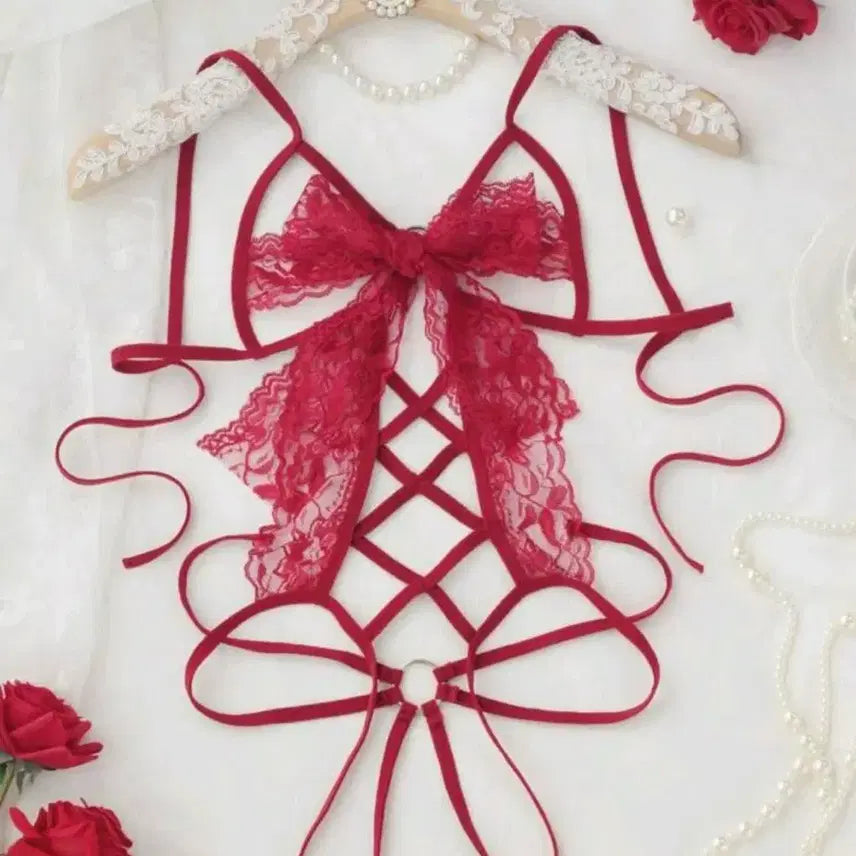 [BUNJANG] Scarlet Muse Red Bow Lingerie Set / 스칼렛뮤즈 레드 보타이 란제리