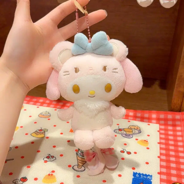 [BUNJANG] Vintage Sanrio My Melody & Flat-kun Disguise Plush Keychain / 고전 산리오 마이멜로디 플렛군 탈쓴 인형 키링