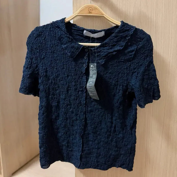 [BUNJANG] 8 Seconds Wrinkle Short-Sleeve Polo Shirt Navy / (새거)에잇세컨즈 링클 반팔 카라티 네이비 지지미요루시어서커여름티셔츠주름