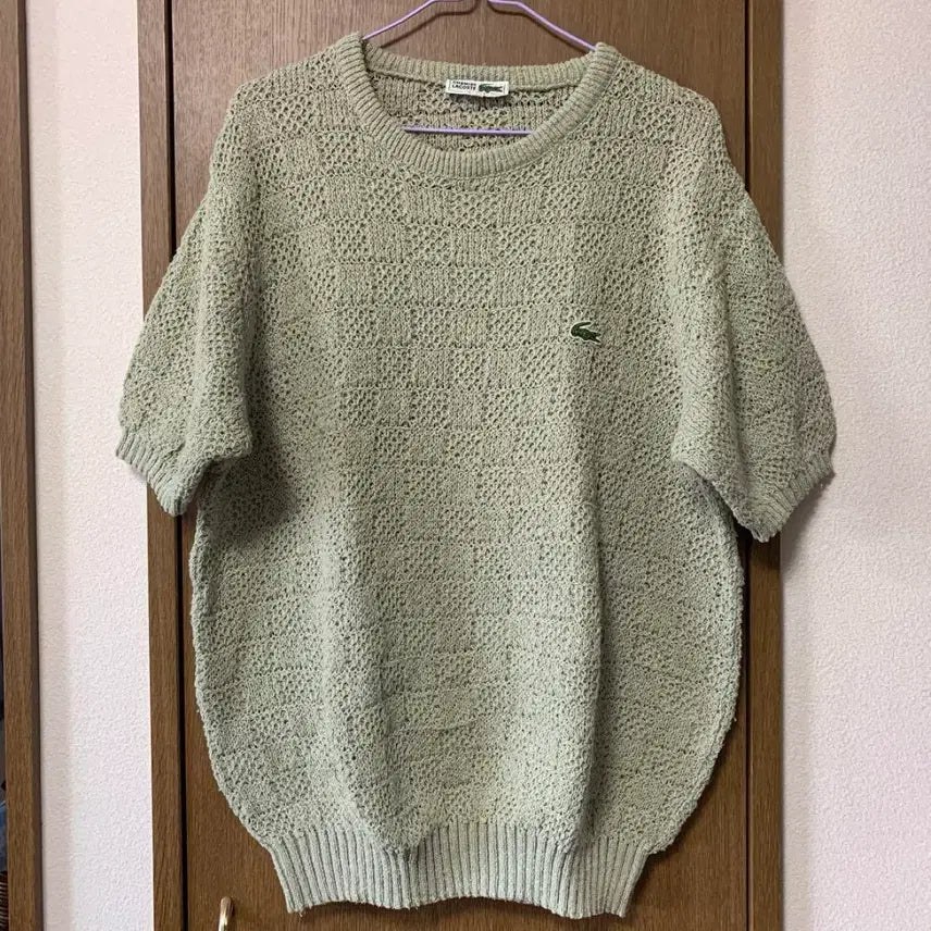 [BUNJANG] Vintage Lacoste Khaki Short Sleeve Knit / 빈티지 라코스테 반팔 반소매 카키 니트