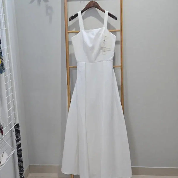 [BUNJANG] Satin Lace-Up Spaghetti Strap Long Dress / 끈나시 롱원피스