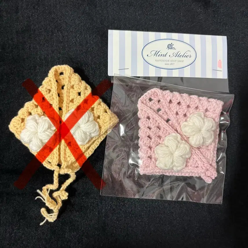 [BUNJANG] Mint Workshop Handmade Knitted Flower Bandana Pink 10cm Doll Accessory / 미개봉) 민트공방 뜨개 반다나 꽃송이 반다나 핑크 10cm 솜인형 인형옷