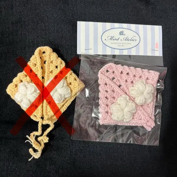 [BUNJANG] Mint Workshop Handmade Knitted Flower Bandana Pink 10cm Doll Accessory / 미개봉) 민트공방 뜨개 반다나 꽃송이 반다나 핑크 10cm 솜인형 인형옷