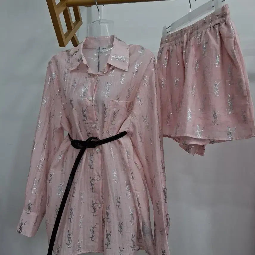 [BUNJANG] Silk Blend Women's Shirt and Shorts Set (Belt Sold Separately) / 실크함유 여성남방+ 반바지 세트 벨트별도요