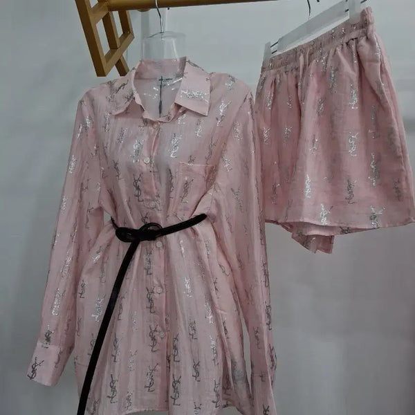 [BUNJANG] Silk Blend Women's Shirt and Shorts Set (Belt Sold Separately) / 실크함유 여성남방+ 반바지 세트 벨트별도요