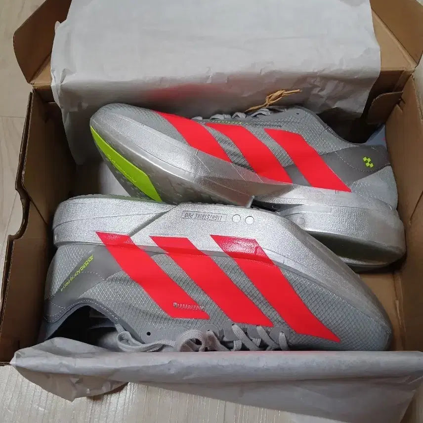 [BUNJANG] Adidas Adizero Ace Pro 4 Silver Neon Running Shoes / 아디다스 아디제로 에이스 프로 4 실버 네온