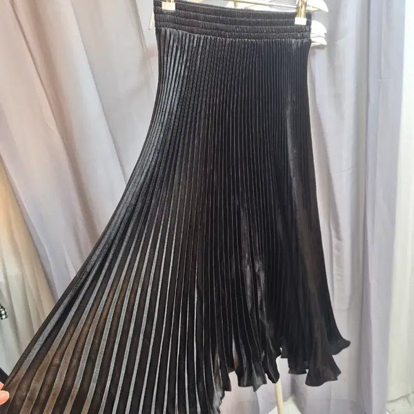 [BUNJANG] Pleated Satin Long Skirt / 플리츠 새틴 롱스커트 밴딩