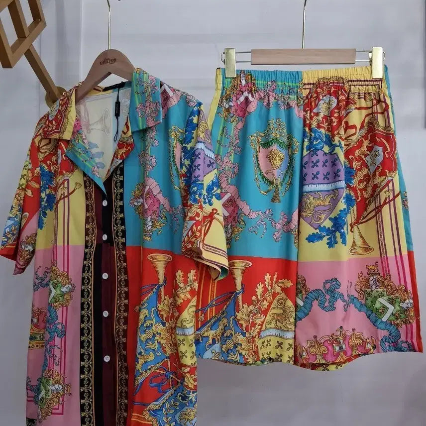 [BUNJANG] Patterned Short Sleeve Shirt and Shorts Set / 반팔셔츠 반바지 세트 66반까지
