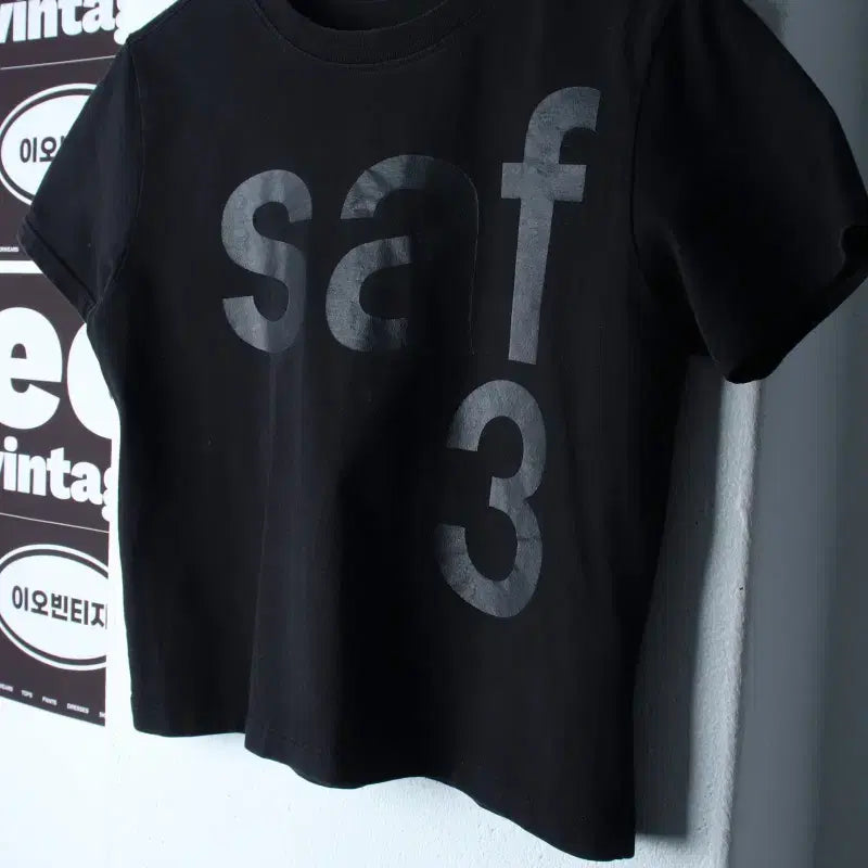 [BUNJANG] Safari Spot Short Sleeve T-Shirt Big Logo Crop Black Size 2 / W(M-L) 사파리스팟 반팔 티셔츠 빅로고 크롭 블랙 2사이즈-H3458