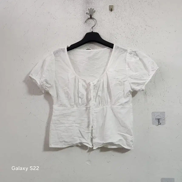 [BUNJANG] White Short Sleeve Blouse / 화이트 반팔 블라우스