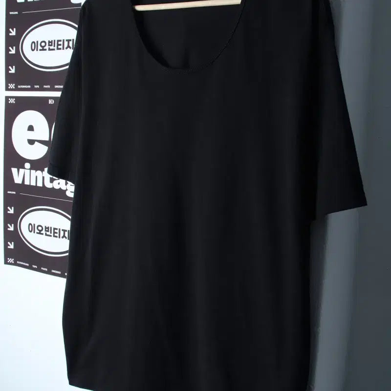 [BUNJANG] Triptysense Wide Neck Basic Black T-Shirt (L-XL) / (L-XL) 트립르센스 반팔 티셔츠 와이드넥 무지 블랙-H34590