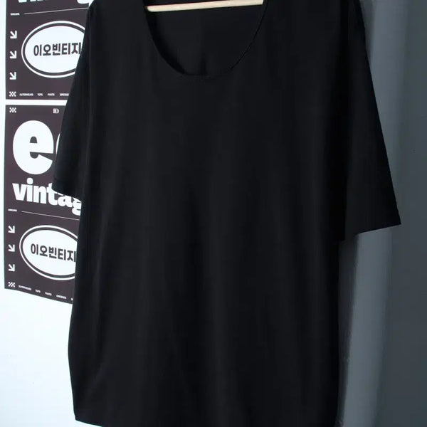 [BUNJANG] Triptysense Wide Neck Basic Black T-Shirt (L-XL) / (L-XL) 트립르센스 반팔 티셔츠 와이드넥 무지 블랙-H34590