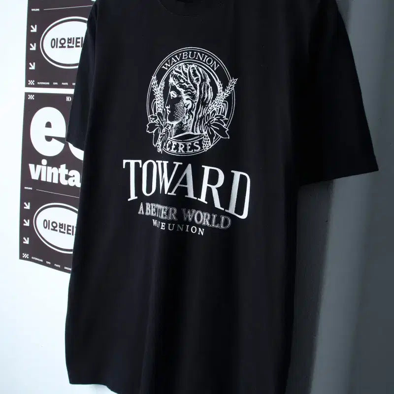 [BUNJANG] Wave Union Oversized Graphic T-Shirt Black / (L-2XL) 웨이브유니온 반팔 티셔츠 빅프린팅 블랙 올드스쿨-H3460