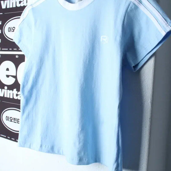 [BUNJANG] S-M Block Core Cropped T-Shirt / W(S-M) 랜덤오프 반팔 티셔츠 연블루 블록코어 크롭 키치-H34609