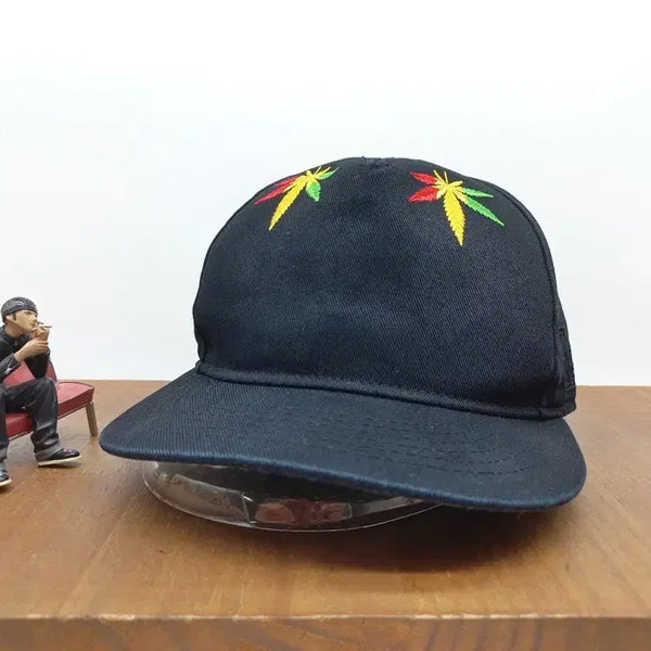 [BUNJANG] NOEYEDEER Leaf Embroidery Street Snapback Hat Black / 노아이디어 NOEYEDEER 리프 자수 스트릿 스냅백 블랙