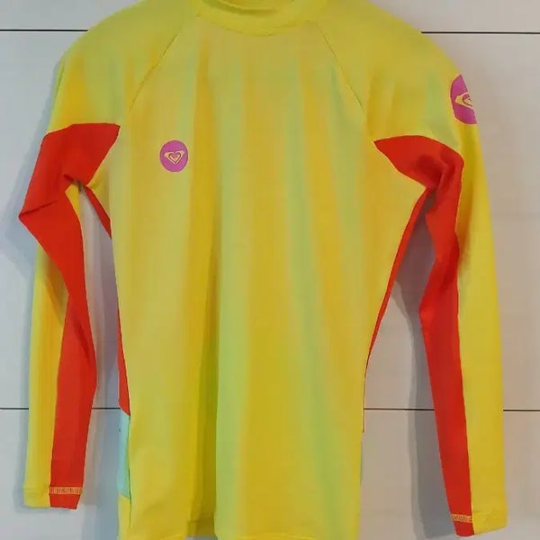 [BUNJANG] Roxy Rash Guard Swimsuit Yellow/Red XS / 새상품 록시 래쉬가드 수영복 옐로우/레드 XS UPF 50