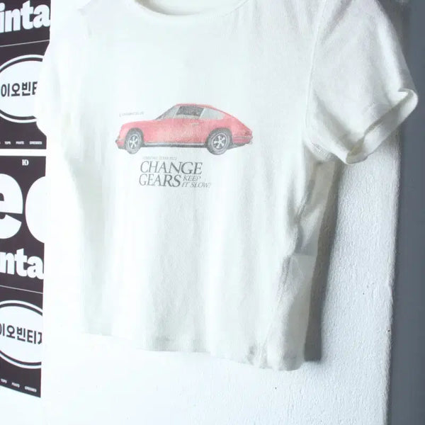 [BUNJANG] W&W Printing Cropped T-Shirt White / W(F) 커렌트 반팔 티셔츠 프린팅 크롭 화이트 스트릿-H34626
