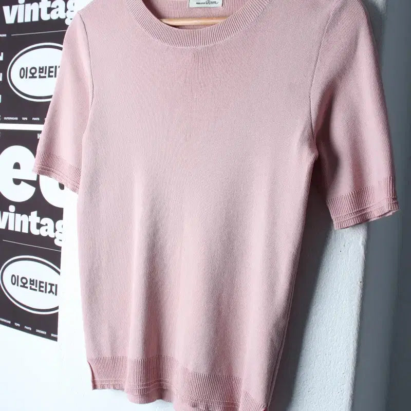 [BUNJANG] Roem Short Sleeve T-shirt Knit Pink / W(L) 로엠 반팔 티셔츠 니트 무지 핑크 딸기우유-H34638