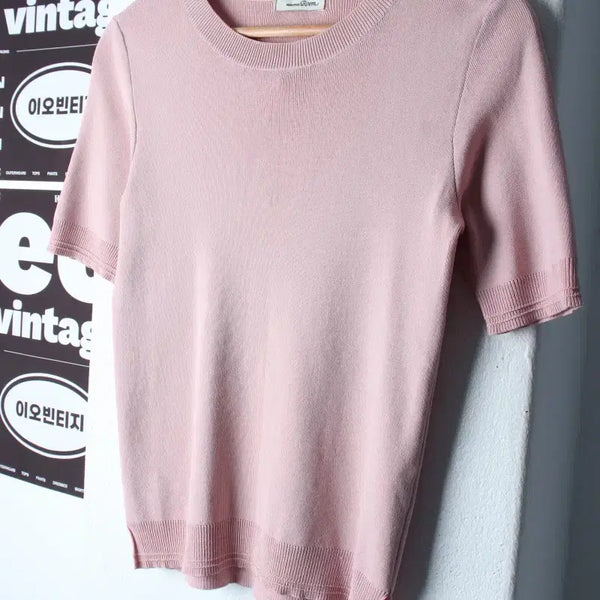 [BUNJANG] Roem Short Sleeve T-shirt Knit Pink / W(L) 로엠 반팔 티셔츠 니트 무지 핑크 딸기우유-H34638