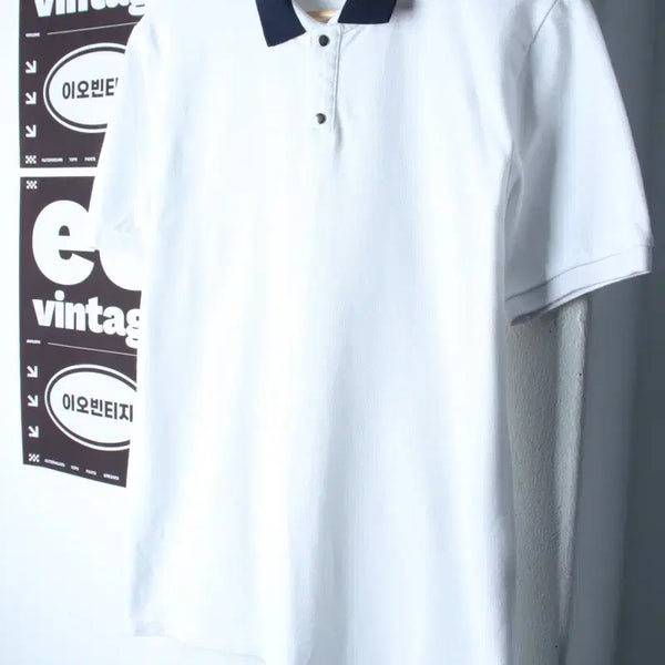 [BUNJANG] Plac Short Sleeve Collar T-Shirt Colorblock White (L-XL) / (L-XL) 플랙 반팔 카라 티셔츠 카라배색 화이트 놈코어-H34654