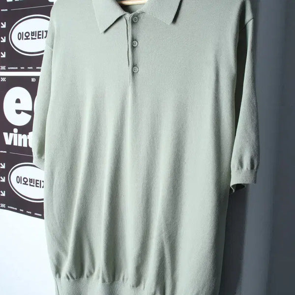 [BUNJANG] Blank Room Half Sleeve Collar T-Shirt Knit Light Green Plain / (L-2XL) 블랭크룸 반팔 카라 티셔츠 니트 연그린 무지-H34665