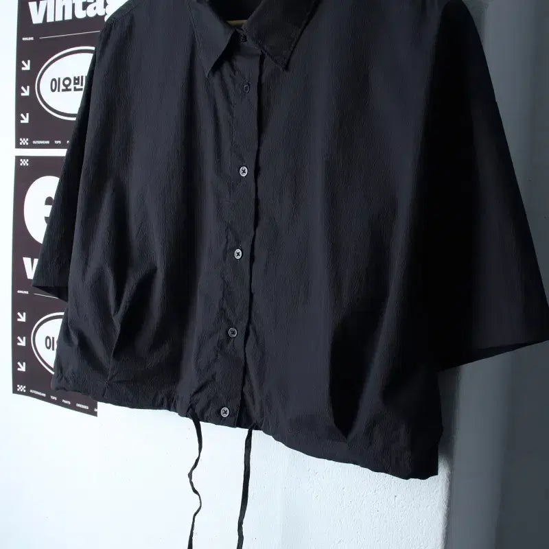 [BUNJANG] TOPTEN Nylon Cropped Collar T-Shirt Black / W(XL) 탑텐 반팔 카라 티셔츠 셔츠 남방 나일론 크롭 블랙-H3467