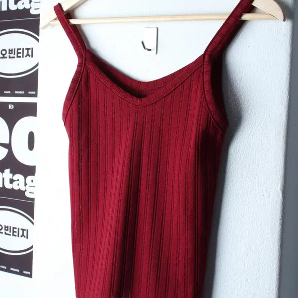 [BUNJANG] W(F) Field Trip Striped Sleeveless T-shirt Burgundy / W(F) 필드트립 반팔 티셔츠 민소매 나시 스트라이프 버건디-H34751