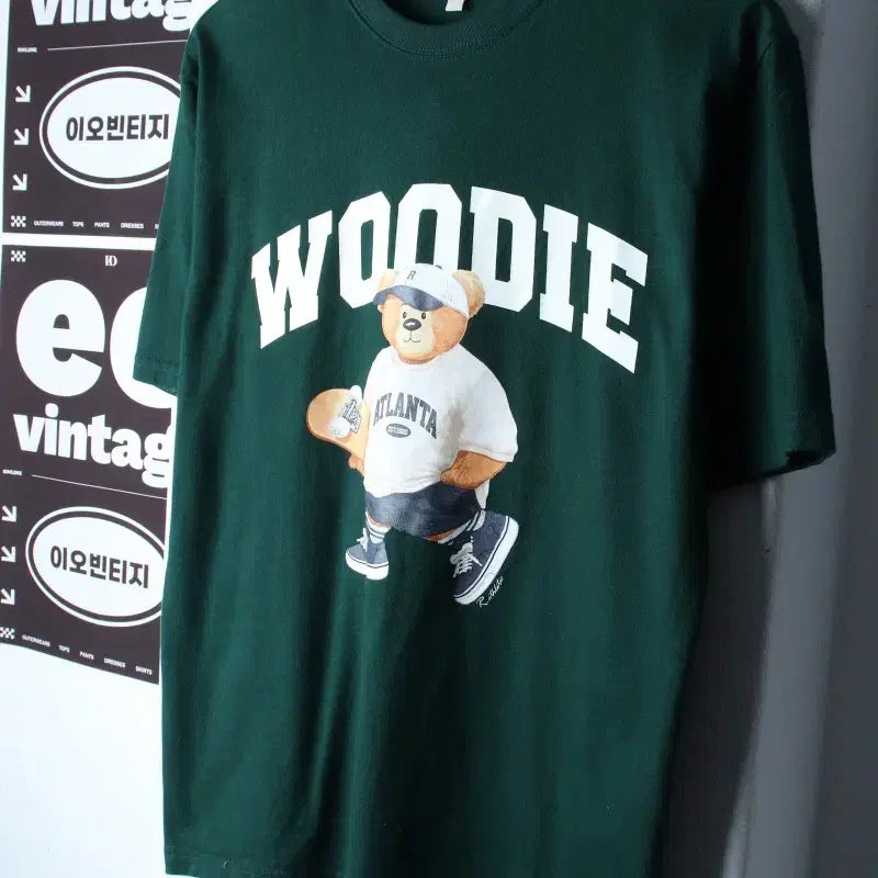 [BUNJANG] Spao Teddy Bear T-Shirt Green Old School / (S-M) 스파오 반팔 티셔츠 테디베어 그린 올드스쿨-H34754