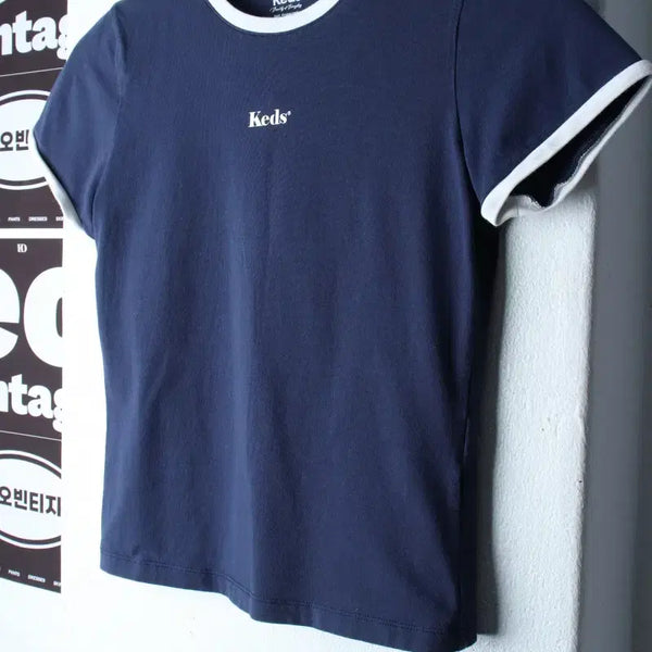 [BUNJANG] S-M Keds Ringer T-Shirt Navy / W(S-M) 케즈 반팔 티셔츠 스몰로고 링거 네이비-H34759