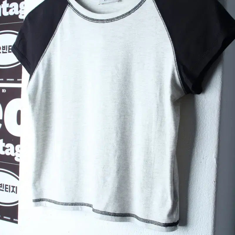 [BUNJANG] W(F) Raglan Melange Crop T-shirt / W(F) 씨타 반팔 티셔츠 나그랑 멜란지 크롭 키치-H34760