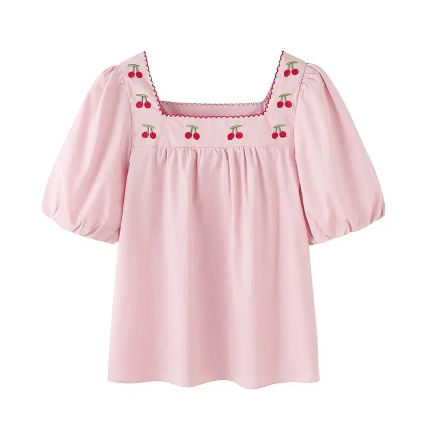 [BUNJANG] MINIFOE Peter Pan Wendy Cherry Puff Blouse / 미니포에 피터앤웬디 체리 퍼프 블라우스