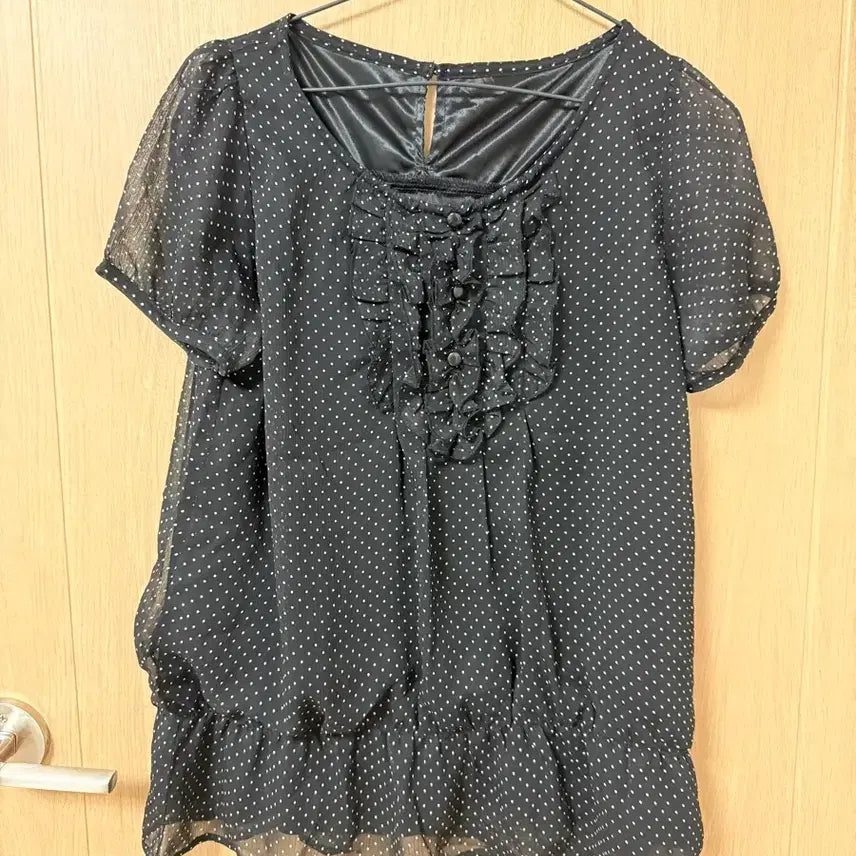 [BUNJANG] Black Dot Chiffon Blouse / 블랙 도트 쉬폰 블라우스