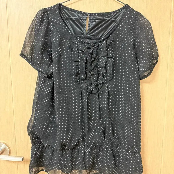 [BUNJANG] Black Dot Chiffon Blouse / 블랙 도트 쉬폰 블라우스