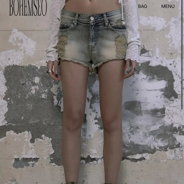[BUNJANG] Bohemian Seoul 24 Version Damaged Washing Shorts / 보헤미란서울 24버전 데미지 워싱 숏츠 ( 택있음)