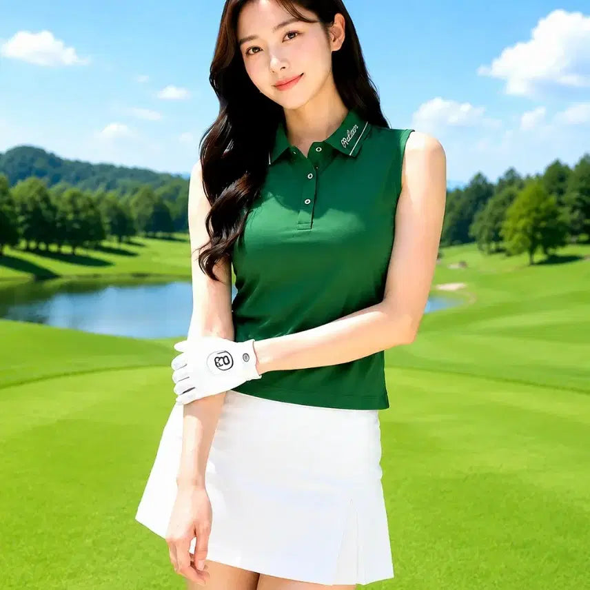 [BUNJANG] Malbon Golf Women's Basic Collar Sleeveless T-Shirt - Size M / [정품/새상품]말본골프 여성용 베이직 카라 슬리브리스 티셔츠 M