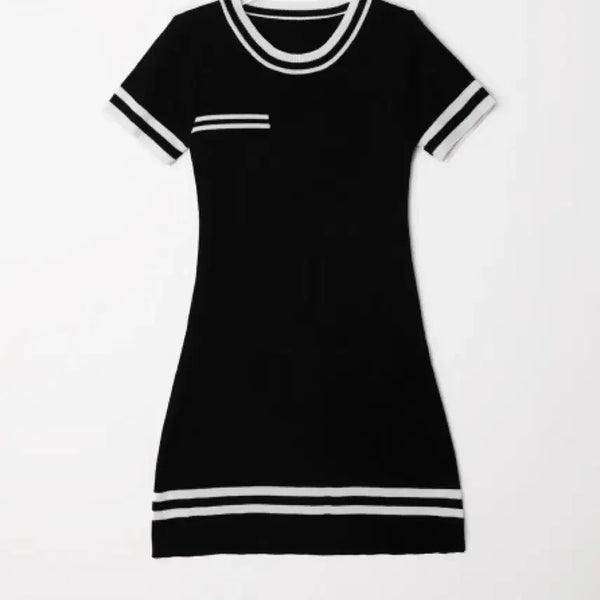 [BUNJANG] Black & White Color Block Knit Dress / (새상품) 봄여름 블랙 배색 니트 원피스