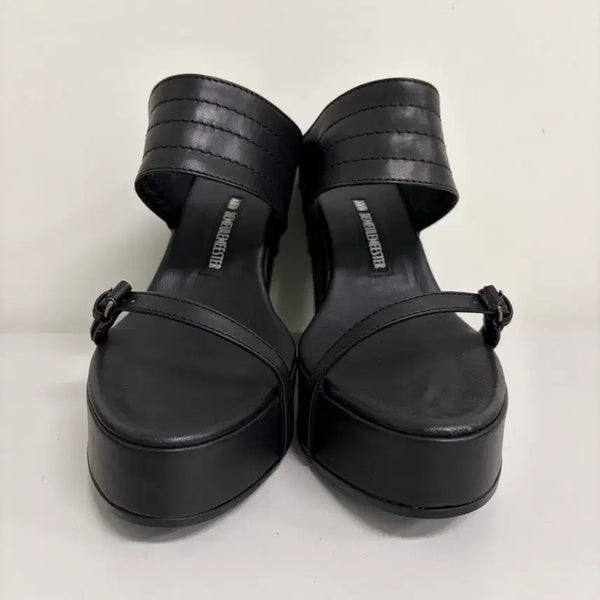 [BUNJANG] Andwill Mister Black Leather Wedge Platform Sandals (Size 225) / [정품] 앤드윌미스터 블랙 가죽 웨지 플랫폼 샌들 225
