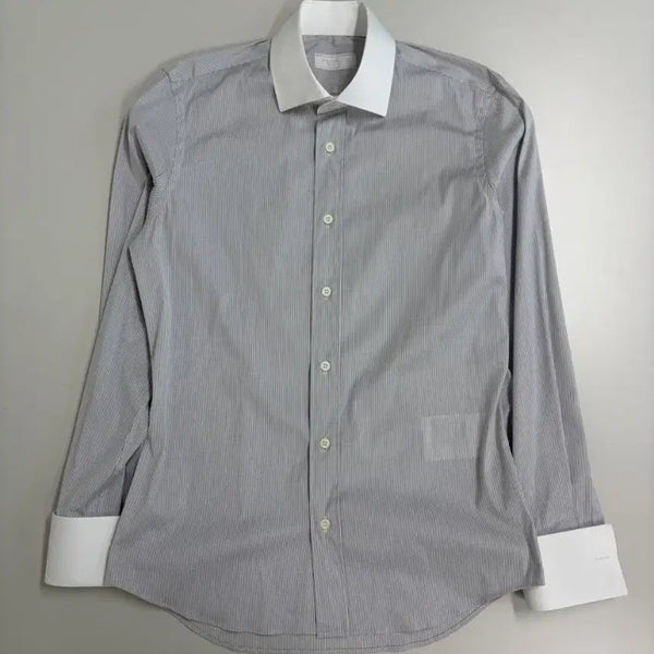 [BUNJANG] Prada Men's Grey Stripe Long Sleeve Dress Shirt / [정품] 프라다 긴팔 그레이 스트라이프 셔츠