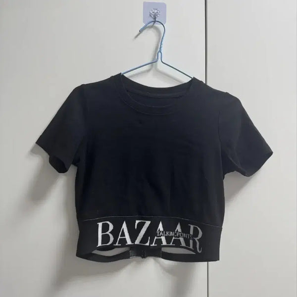 [BUNJANG] Black Cropped T-Shirt / 디자인 블랙 크롭티