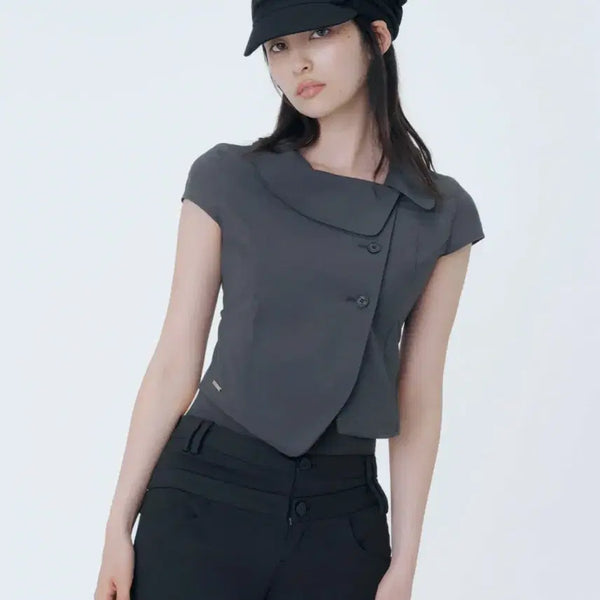 [BUNJANG] Miseki Seoul Crop Round Collar Jacket Charcoal / 미세키서울 크롭 자켓 Crop round collar jacket 차콜