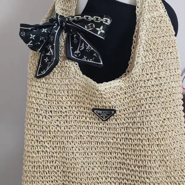 [BUNJANG] Raffia Shoulder Bag Beige / 라탄 라피아 숄더백 베이지