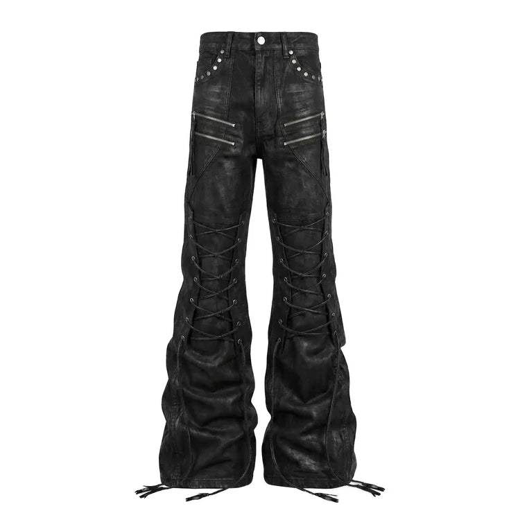 [BUNJANG] Logic Lace-up Waxed Denim Pants / Logic Lace-up Waxed Denim