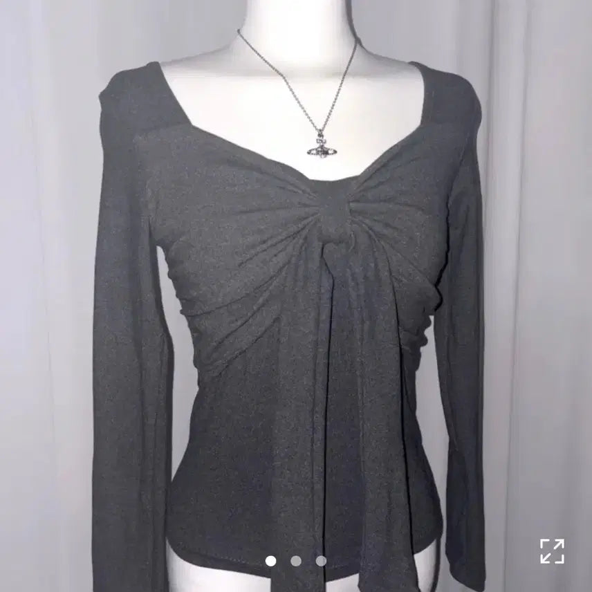 [BUNJANG] Ablley Ribbon Gray Long-Sleeve T-Shirt / 에이블리 리본 회색 긴팔 티