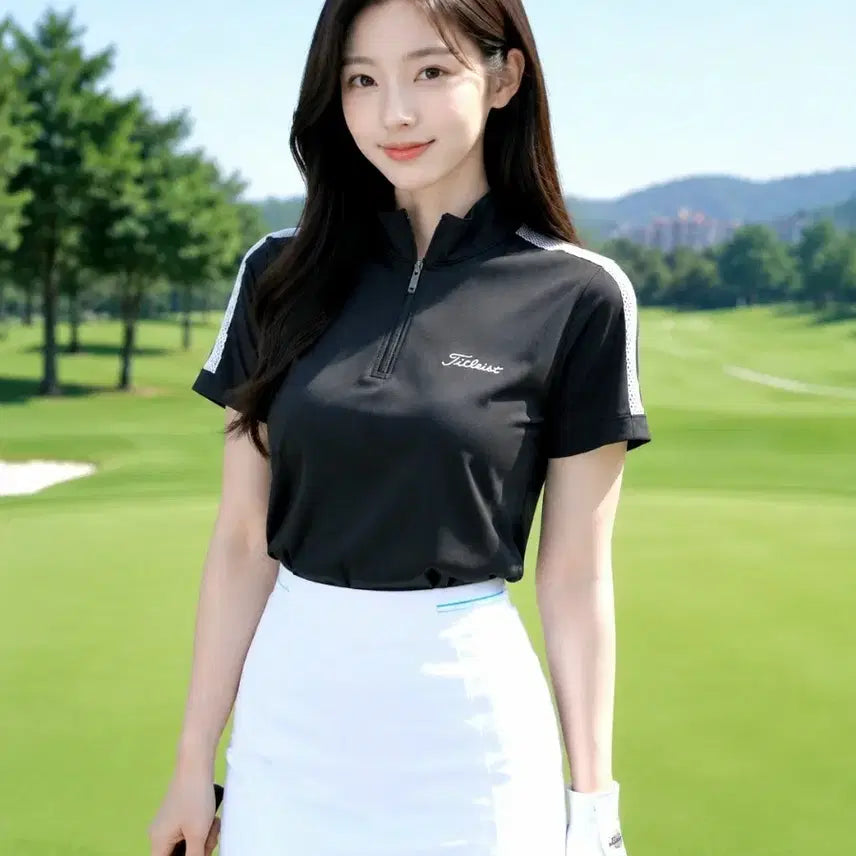 [BUNJANG] Titleist Women's Urban Performance Half-Zip Short Sleeve Golf T-Shirt Size S / [정품]타이틀리스트 여성 어반 퍼포먼스 반집업 반팔 골프 티셔츠 S