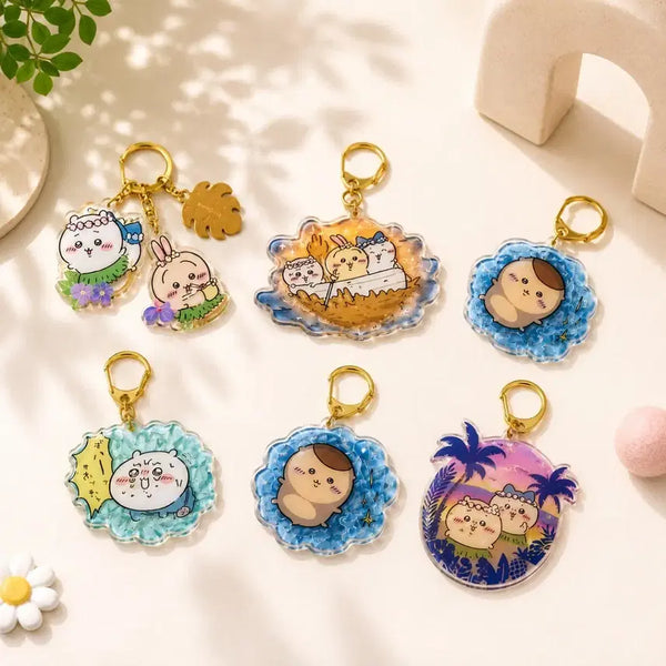 [BUNJANG] Chiikawa Mermaid Island Acrylic Keychain - Usagi, Kurimanju, Hachiware, Fura, Boat Riding / 치이카와 인어섬 아크릴 키링 먼작귀 우사기 쿠리만쥬 하치와레 훌라 배타기