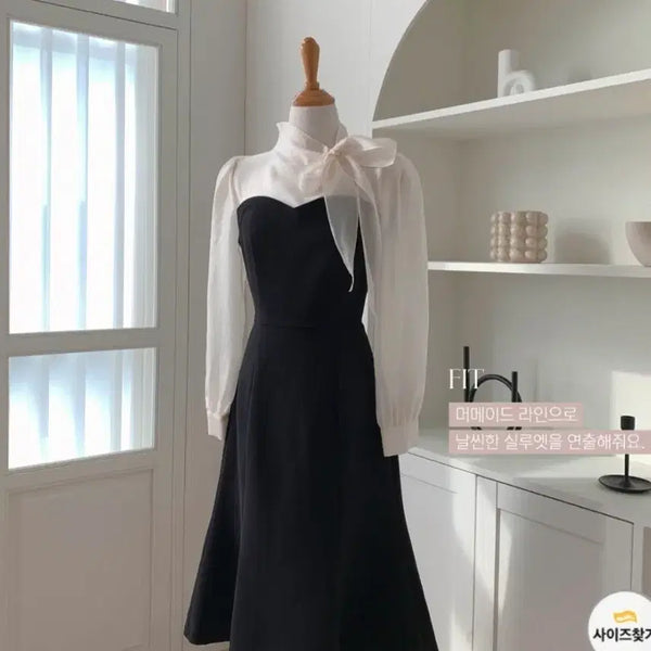 [BUNJANG] Aknyeo Diary Asuka Chiffon Ribbon Color-Blocked Dress (M) / 새옷) 쉬폰 리본 배색 원피스
