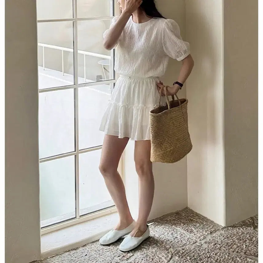 [BUNJANG] Princess Puff Sleeve Frill Skirt Two-Piece Set New / (새상품) 공주 퍼프 소매 프릴 캉캉 스커트 투피스