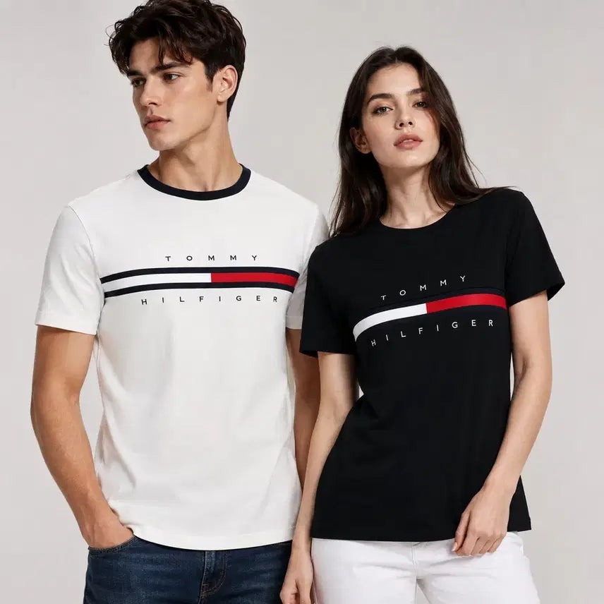 [BUNJANG] Tommy Hilfiger Flag Signature Round Short Sleeve T-Shirt / 타미힐피거 플래그 시그니처 라운드 반팔 티셔츠 남녀공용