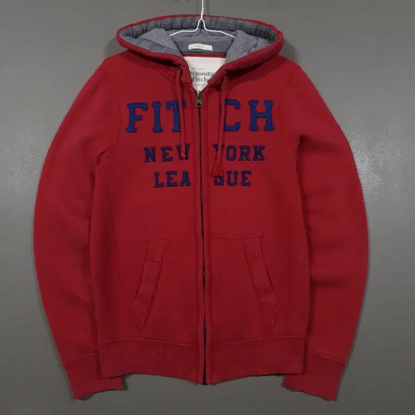 [BUNJANG] Abercrombie & Fitch Peach Big Logo Embroidered Fleece Hoodie Jacket Burgundy Red S / 아베크롬비 피치 빅로고 자수 기모 후드집업 자켓 버건디 레드 S