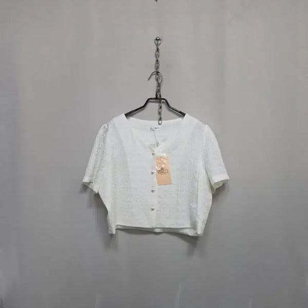[BUNJANG] Ririncle White Cropped Cardigan / 리리앤코 화이트 크롭 가디건